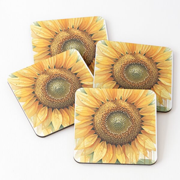 Item preview, Golden Watercolor Sunflower Bloom with Paint Drips designed and sold by VelloomStore.