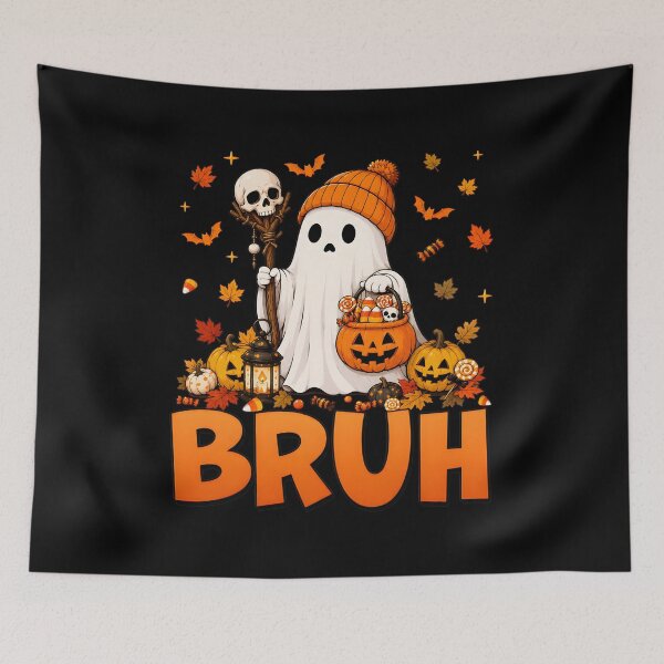 Item preview, Cute Ghost BRUH Halloween Pumpkin Orange Beanie Boo designed and sold by OlyvieArt.