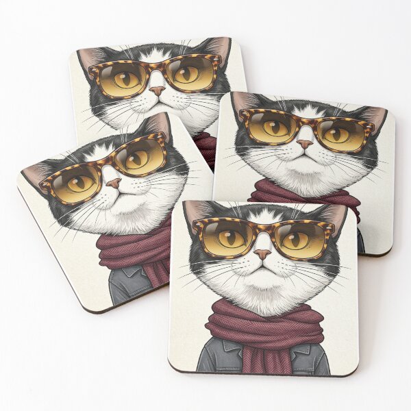 Item preview, Tuxedo Cat in Sunglasses and Burgundy Scarf designed and sold by aliyehc.