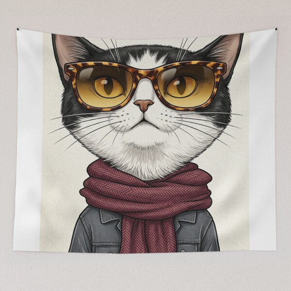 Item preview, Tuxedo Cat in Sunglasses and Burgundy Scarf designed and sold by aliyehc.