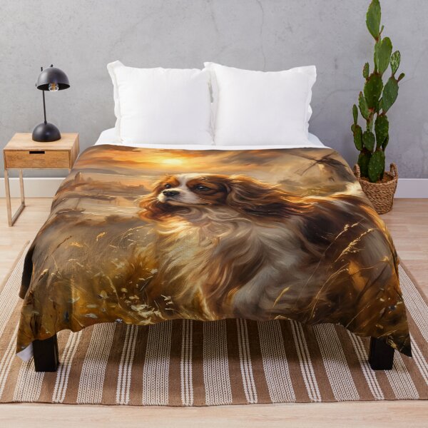 Item preview, Cavalier King Charles Spaniel Sunset Windmill Wildflower Meadow Oil Painting designed and sold by ManJiangHong.