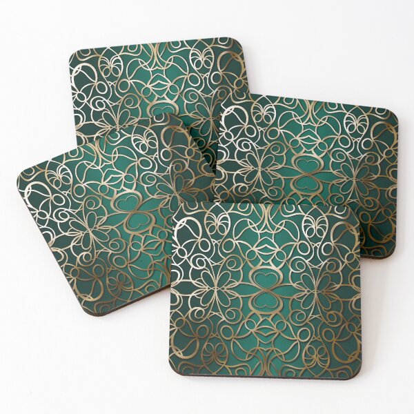 Item preview, Emerald Green and Antique Gold Ornamental Pattern designed and sold by Visual Studio 888.