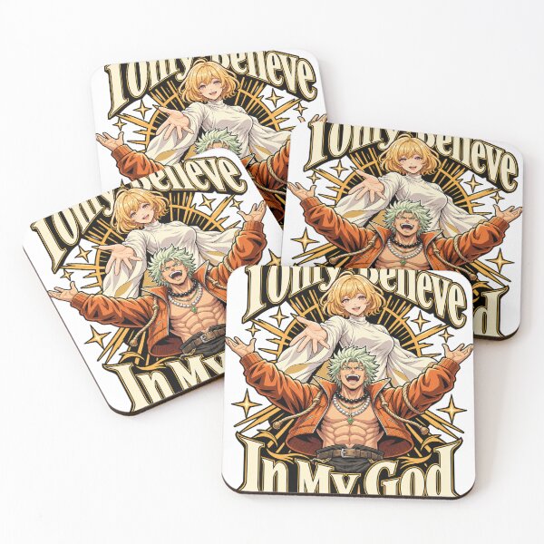 Item preview, I Only Believe In My God – Divine anime artwork featuring a muscular hero, a radiant goddess, and ornate gold accents. designed and sold by ZayCreates.