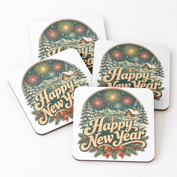 Item preview, Vintage Happy New Year Fireworks Winter Cabin Design designed and sold by NicheWearStudio.