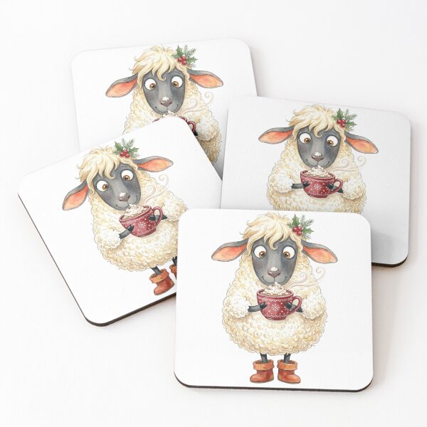 Item preview, Cute Christmas Sheep Drinking Hot Chocolate – Cozy Winter Watercolor Art designed and sold by Darlin8888.