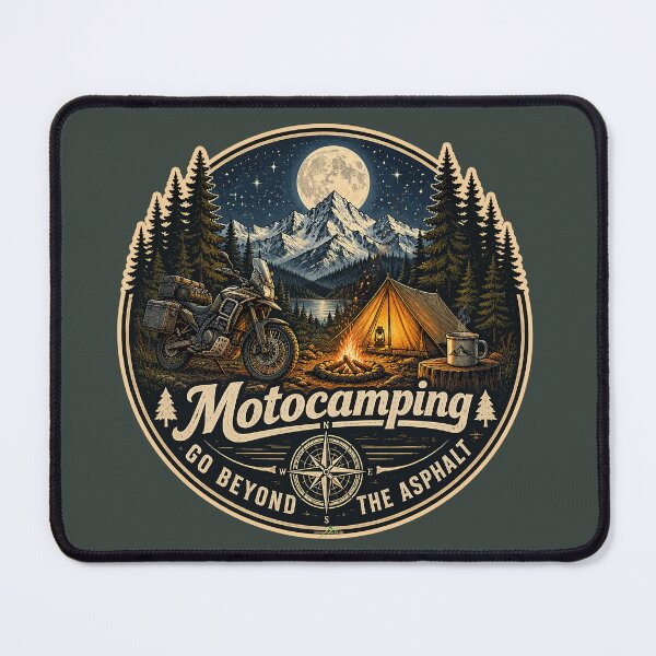 Item preview, Motocamping Motorcycle Retro Camping Sticker TShirt 03 designed and sold by OuterShellUK.