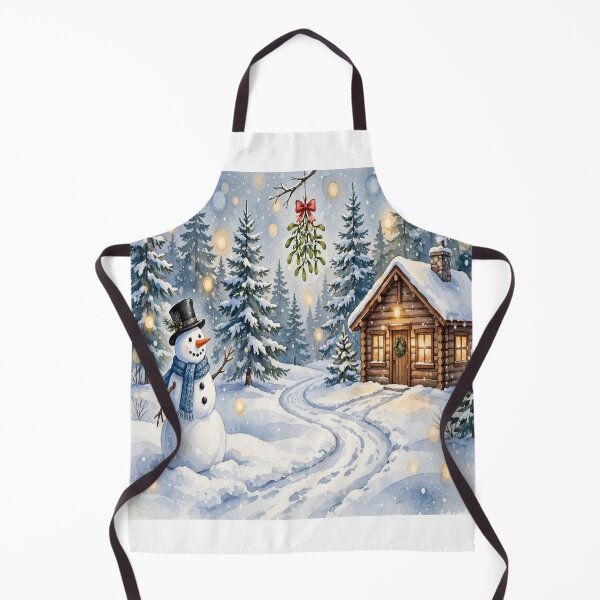 Item preview, Winter Snowman and Log Cabin Scene - Cozy Winter Cabin with Snowman, Mistletoe and Snowy Pine Forest, Watercolor Style PNG 7632x7632 designed and sold by Deepsleepstudio.