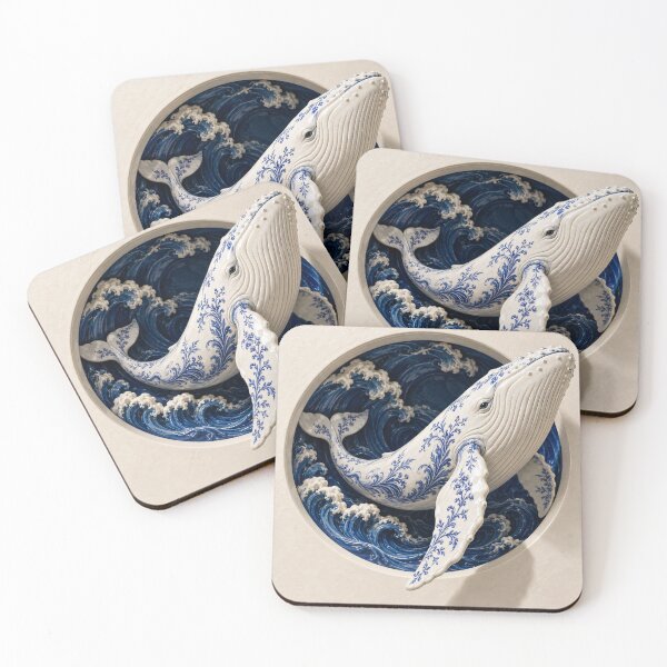 Item preview, Blue and White Porcelain Whale – Delft Ceramic Ocean Wave Art designed and sold by Kaleidoscope Print.