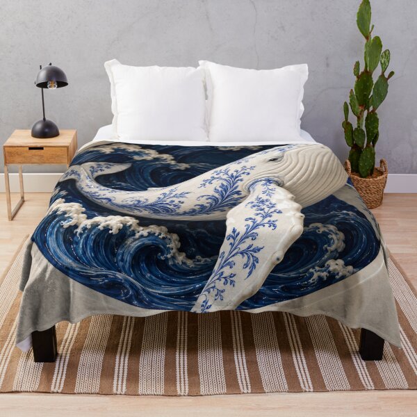 Item preview, Blue and White Porcelain Whale – Delft Ceramic Ocean Wave Art designed and sold by Kaleidoscope Print.