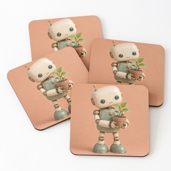 Item preview, Cute Robot Gardener – Adorable Ceramic Robot with Potted Plant designed and sold by Kaleidoscope Print.