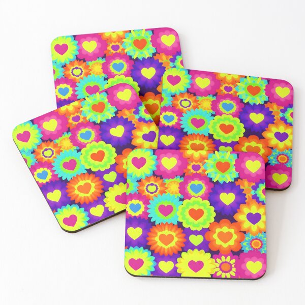 Item preview, Neon Psychedelic Flower Power Hearts Pattern designed and sold by Sybille-Yates.