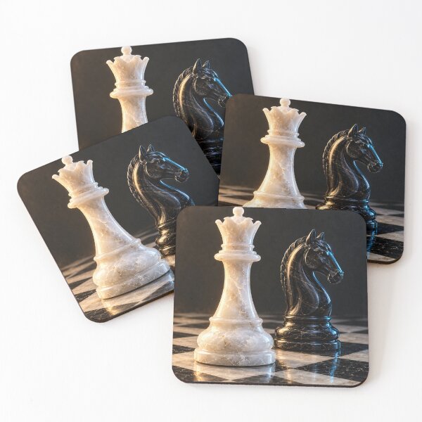 Item preview, Chess Queen and Knight – Luxury Black and White Marble Chess Art designed and sold by Kaleidoscope Print.