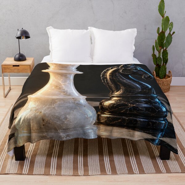 Item preview, Chess Queen and Knight – Luxury Black and White Marble Chess Art designed and sold by Kaleidoscope Print.