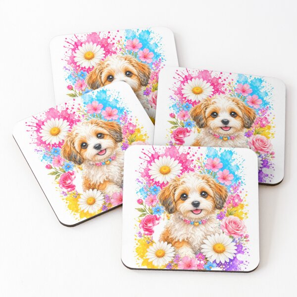 Item preview, Cute Puppy with Colorful Watercolor Flowers designed and sold by ExploreAura Studio.