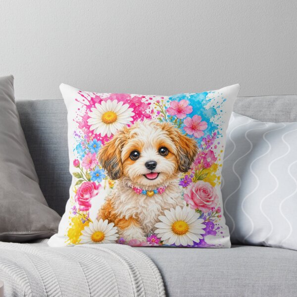 Item preview, Cute Puppy with Colorful Watercolor Flowers designed and sold by ExploreAura Studio.
