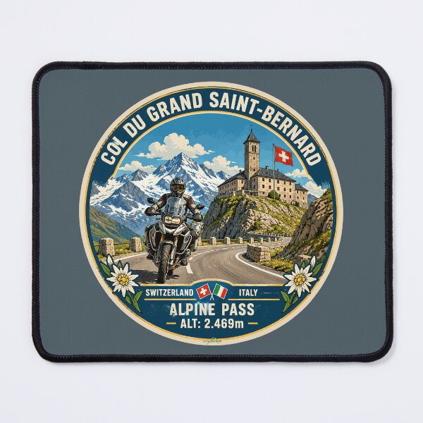 Item preview, Great St Bernard Pass, Valais, Switzerland Motorcycle Sticker TShirt 07 designed and sold by OuterShellUK.