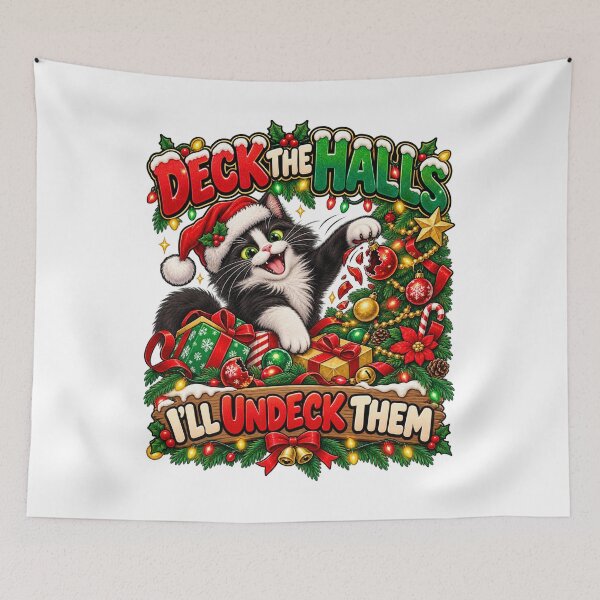 Item preview, Funny Christmas Cat Deck the Halls I'll Undeck Them designed and sold by JezzasFunnyShirts .