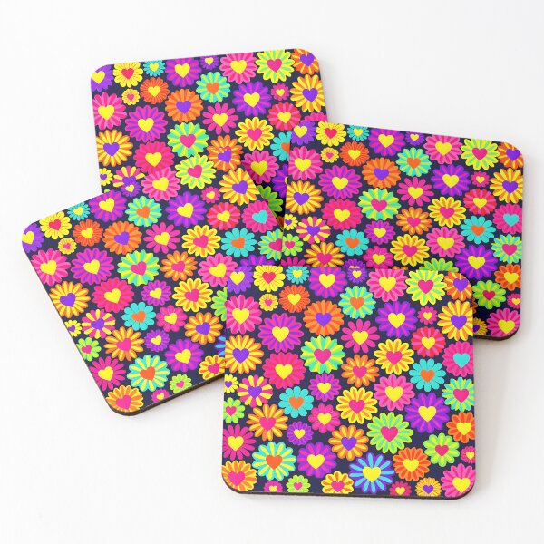 Item preview, Neon Psychedelic Flower Power Hearts Pattern designed and sold by Sybille-Yates.