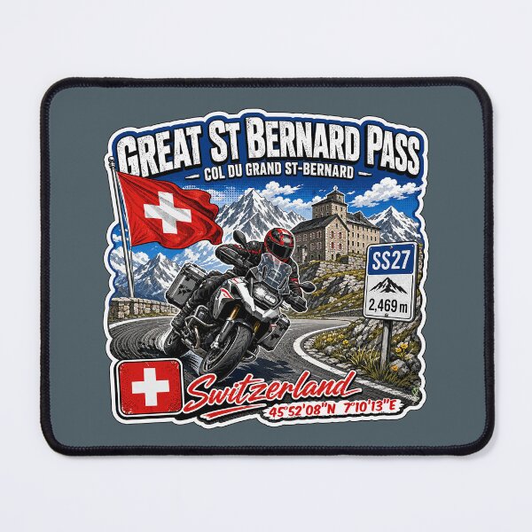 Item preview, Great St Bernard Pass, Valais, Switzerland Motorcycle Sticker TShirt 08 designed and sold by OuterShellUK.