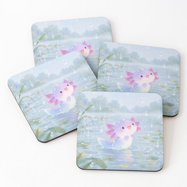 Item preview, Axolotl Enjoying Gentle Rain Among Green Lily Pads designed and sold by AshiraCreations.