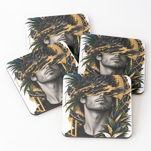 Item preview, Men Golden Noir Botanical Portrait – Gold Abstract Art & Tropical Leaves designed and sold by darryllouis245.