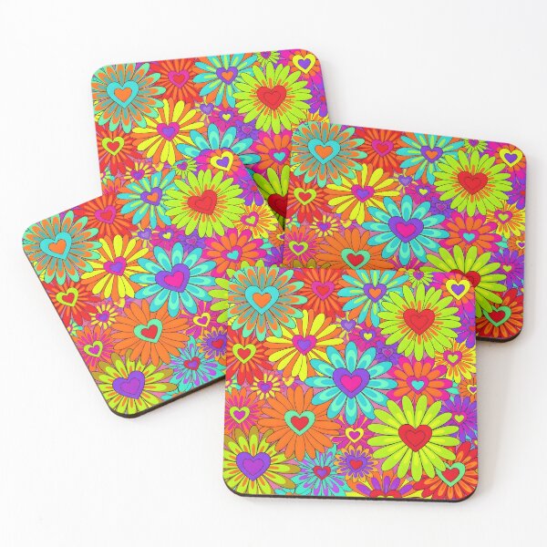 Item preview, Neon Psychedelic Flower Power Hearts Pattern designed and sold by Sybille-Yates.