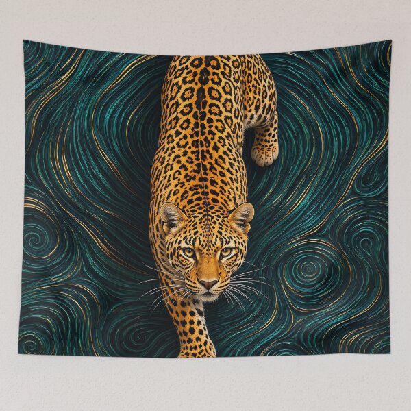 Item preview, Golden Leopard on Hypnotic Teal Waves designed and sold by Curio Meridian.