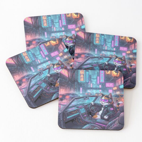 Item preview, Cyberpunk Convertible Cat: Neo-Tokyo Highway Drive designed and sold by Zen Motif Japan.