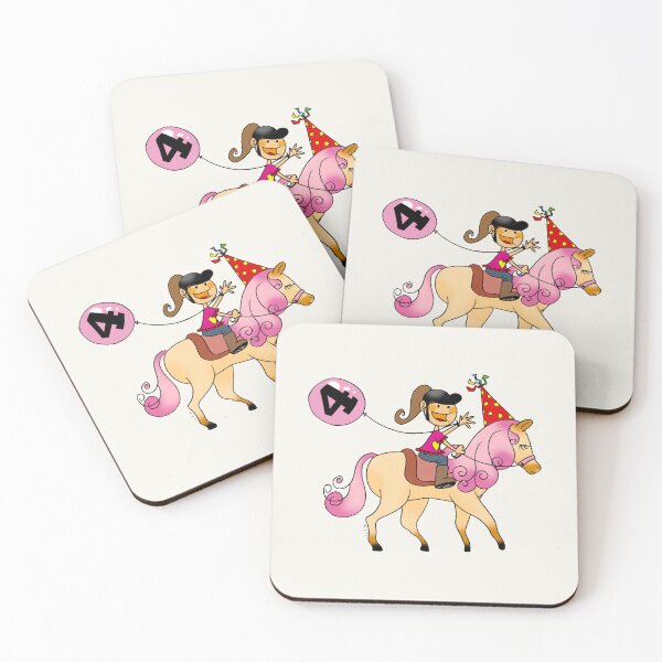 Item preview, 4th Birthday Girl Cute Pony Ride Pink Balloon Number Four designed and sold by CuteCartoon.