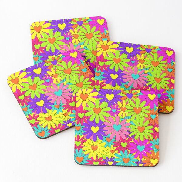Item preview, Neon Psychedelic Flower Power Hearts Pattern designed and sold by Sybille-Yates.