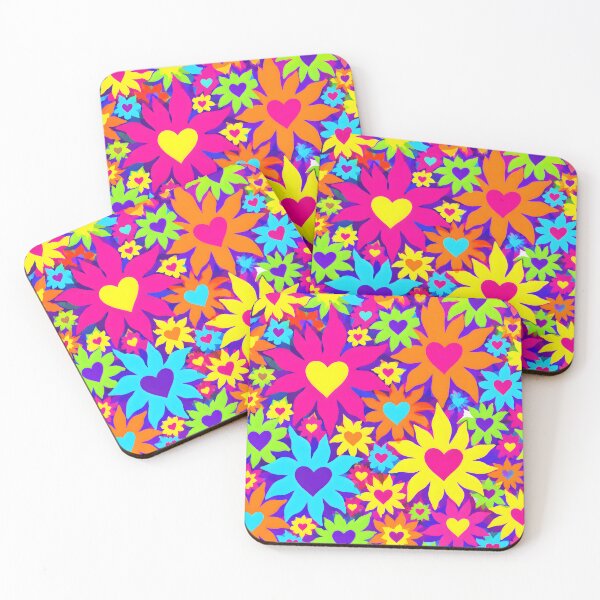 Item preview, Neon Psychedelic Flower Power Hearts Pattern designed and sold by Sybille-Yates.