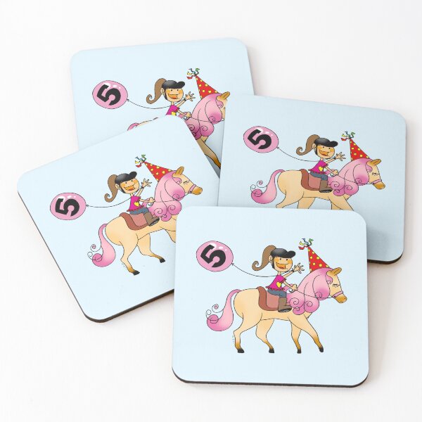 Item preview, 5th Birthday Girl Cute Pony Ride Pink Balloon Number Five designed and sold by CuteCartoon.