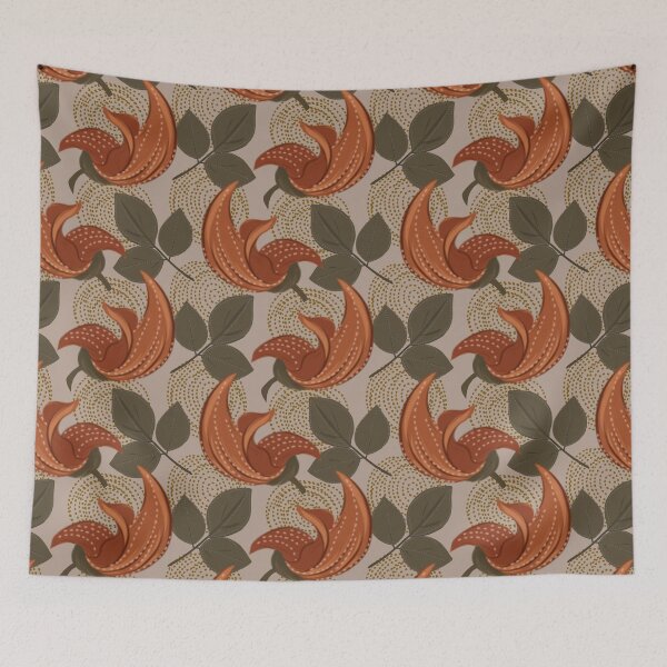 Item preview, Vintage Flame of the Forest Floral Pattern - Terracotta & Sage designed and sold by  Boho Vibes Studio.