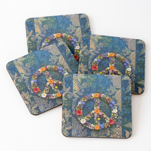 Item preview, Floral Peace Symbol on Batik Fabric Background designed and sold by Sybille-Yates.