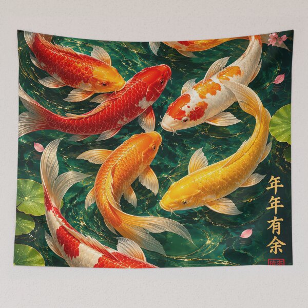 Item preview, Japanese Koi Fish in Emerald Lotus Pond designed and sold by Curio Meridian.