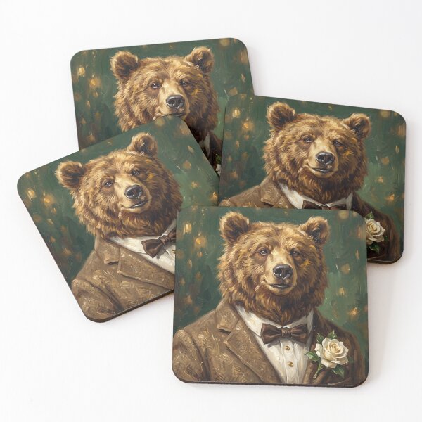 Item preview, Country Gentleman Bear Groom with White Rose Illustration designed and sold by Englandbear.