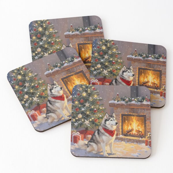 Item preview, Festive Siberian Husky Christmas Painting, Cozy Winter Fireplace and Christmas Tree, Holiday Dog Art designed and sold by cr6zym1nd.