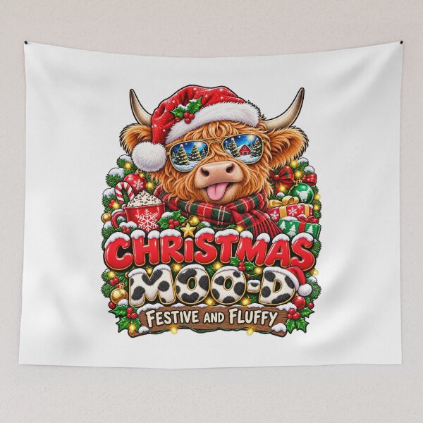 Item preview, Funny Highland Cow Christmas Moo-d Festive and Fluffy designed and sold by JezzasFunnyShirts .