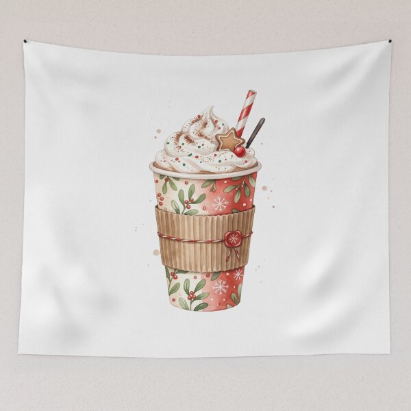Item preview, Watercolor Christmas Coffee Cup Holiday Latte Drink designed and sold by DeviCraftStudio.
