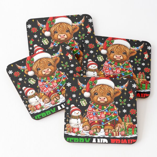 Item preview, Cute Merry And Bright Christmas Highland Cow designed and sold by varin-studio.