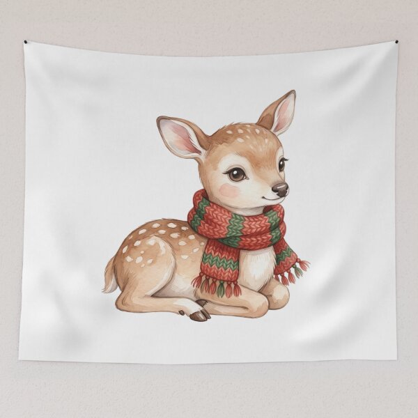 Item preview, Watercolor Christmas Baby Deer Fawn Holiday Wreath         designed and sold by DeviCraftStudio.