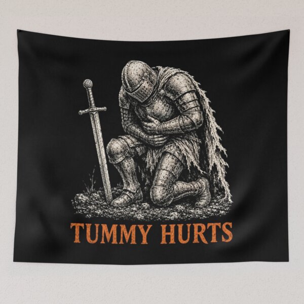 Item preview, Tummy Hurts Knight , Funny Medieval , Kneeling Armor designed and sold by Tonkhawartwork.