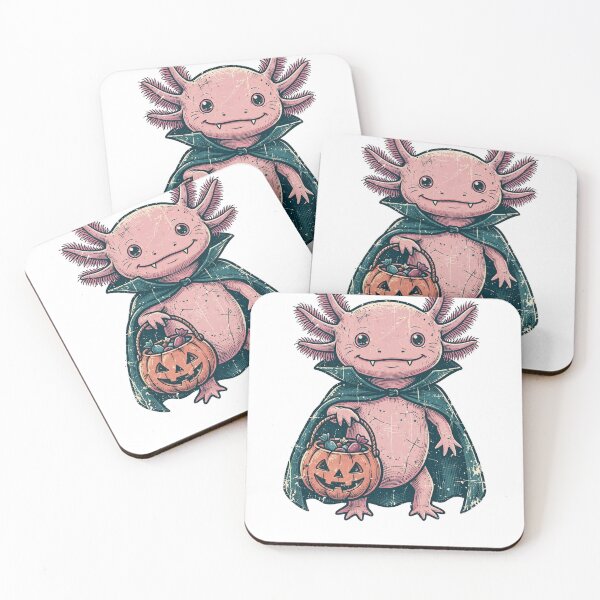 Item preview, Cute Halloween Axolotl — Vampire Axolotl in a Cape with a Pumpkin Bucket designed and sold by AASU247.