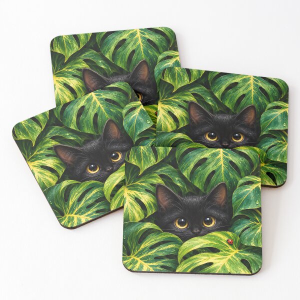 Item preview, Cute Black Kitten Hiding in Tropical Leaves designed and sold by Curio Meridian.
