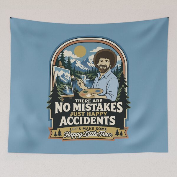Item preview, Bob Ross No Mistakes Just Happy Accidents Happy Little Trees Vintage Retro Art designed and sold by karamram.