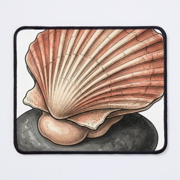 Item preview, Vintage Naturalist Queen Scallop on Dark Rounded River Pebble - Shell Art designed and sold by Catch333.