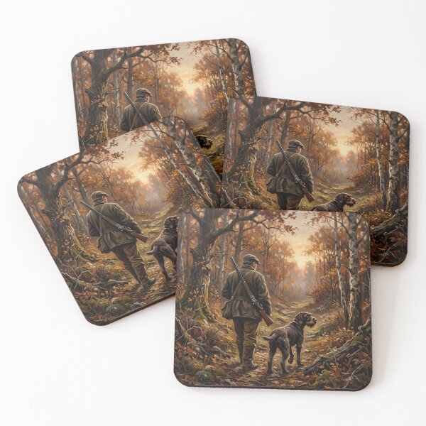 Item preview,  Autumn Hunting Journey , Hunter and Dog in the Woodland designed and sold by TammyHunterArt.