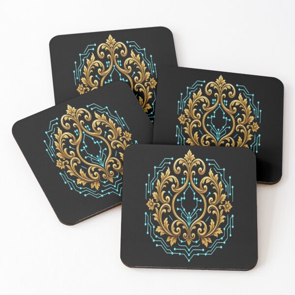 Item preview, Luxury Cyberpunk Baroque Crest Tech Damask Circuit Pattern designed and sold by Breezes-of-Ida.