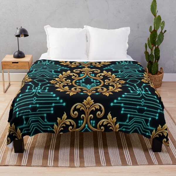 Item preview, Luxury Cyberpunk Baroque Crest Tech Damask Circuit Pattern designed and sold by Breezes-of-Ida.