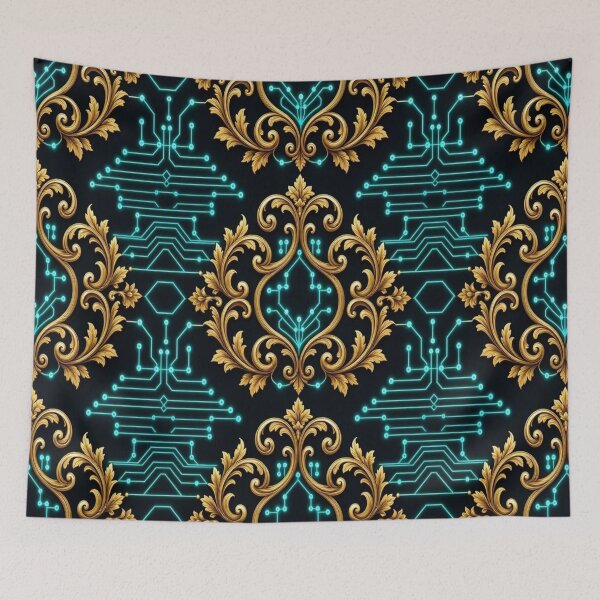 Item preview, Luxury Cyberpunk Baroque Crest Tech Damask Circuit Pattern designed and sold by Breezes-of-Ida.